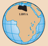 Map of Libya on Globe