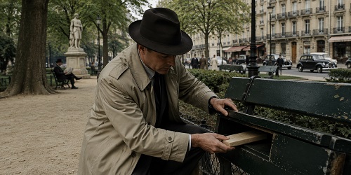 Dead Drop by intelligence operative in city park.